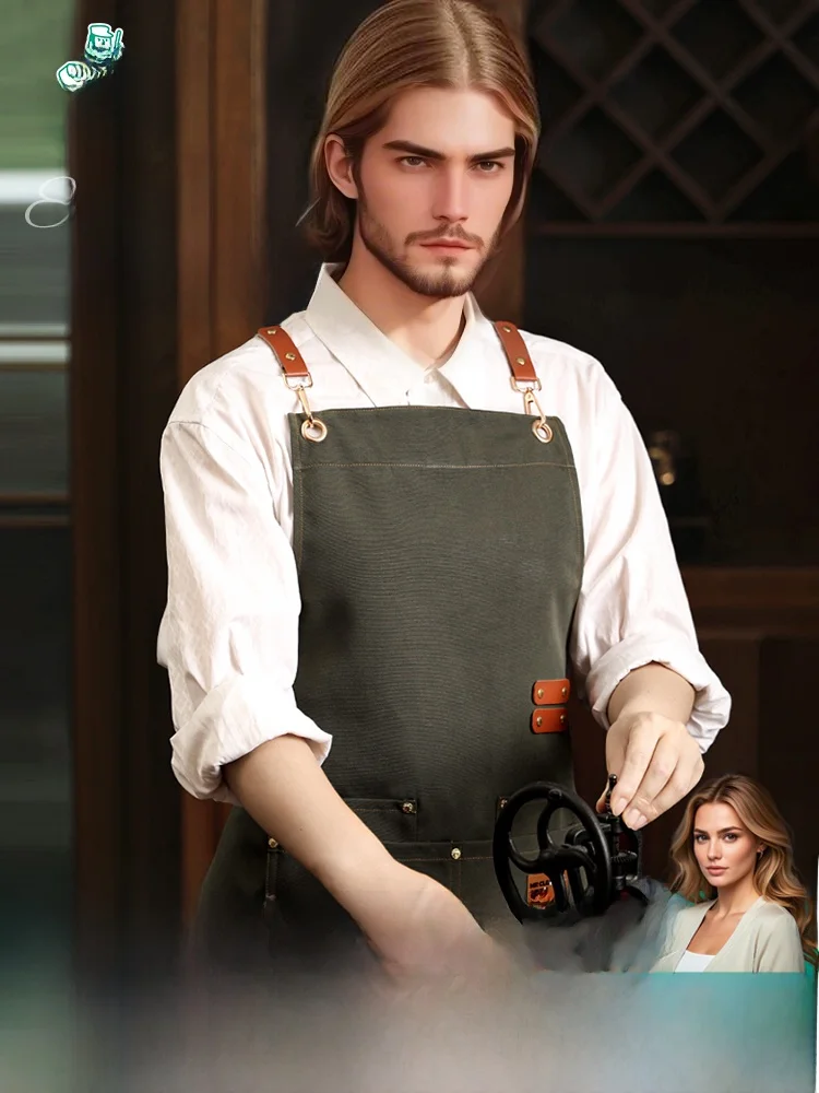 

Men's American Canvas Apron Waterproof Kitchen Cooking Coat Oil Resistant Workwear Handmade Cotton Liner Bib Overalls