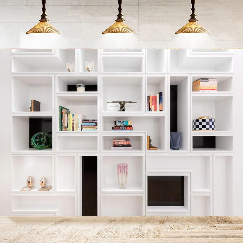 White Bookshelf Photography Backdrop Bookcase Office Banner Video Conference Zoom Poster Home Office Decor Zoom Background