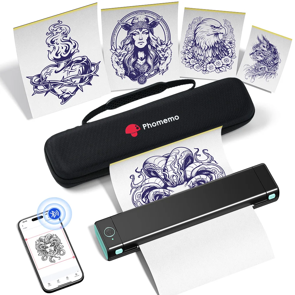 M08F Wireless Tattoo Stencil-Printer Tattoo Transfer Machine Thermal Copier with 10pcs Transfer Paper,Bluetooth Stencial Printer