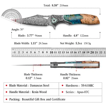 TRIVISA 口袋折疊刀 Apus-07C 大馬士革刀 戶外露營狩獵 EDC 禮物收藏手工具(不含皮套) 6 最佳銷售 大馬士革獵刀 - №3