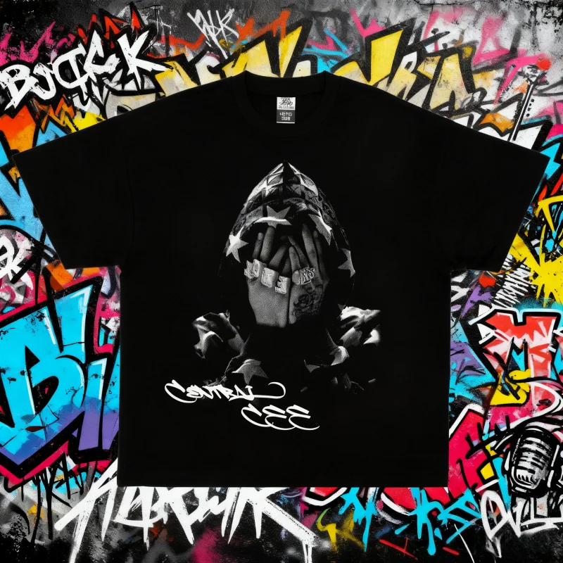

2025 Summer Central Cee Pattern T-shirt Rap Streetwear Hip-hop Style T-shirt British Rap Peripheral 100% Pure Cotton Printed Top