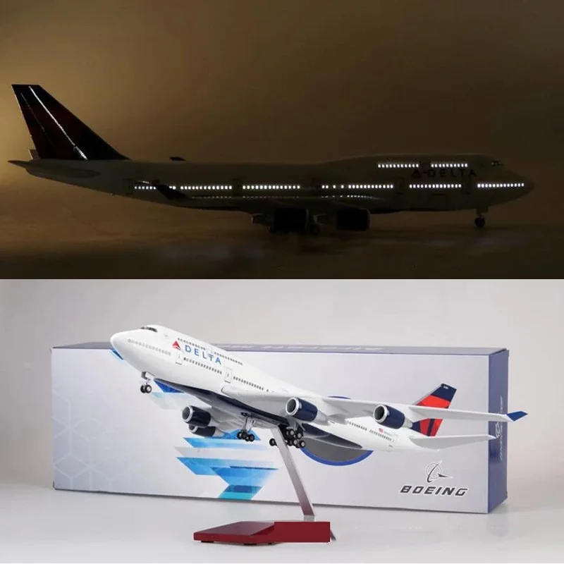 1/150 Scale 47CM Airplane 747 B747 State of Delta Airline Model LED Light & Wheel Landing Gear Diecast Resin Plane Model