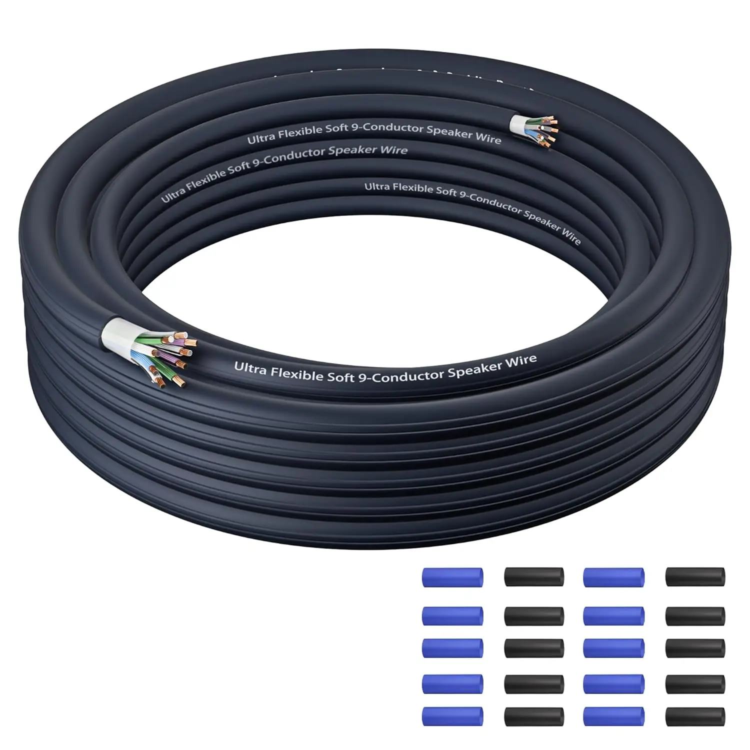 9 Conductor Speaker Wire 20 FT, 18 Gauge CCA Stranded Cable for Car Audio Systems, Ultra-Flex and Easy Peel Jacket