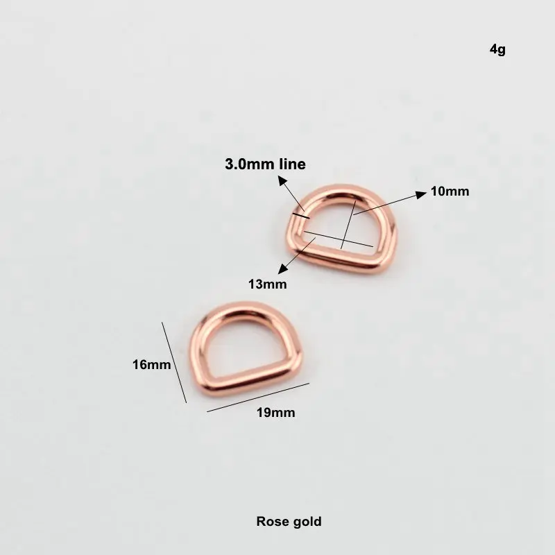 10- 50pcs Rose gold inside 13mm 1/2 inch diy bags metal accessory alloy gold round edge welded d ring sewing part