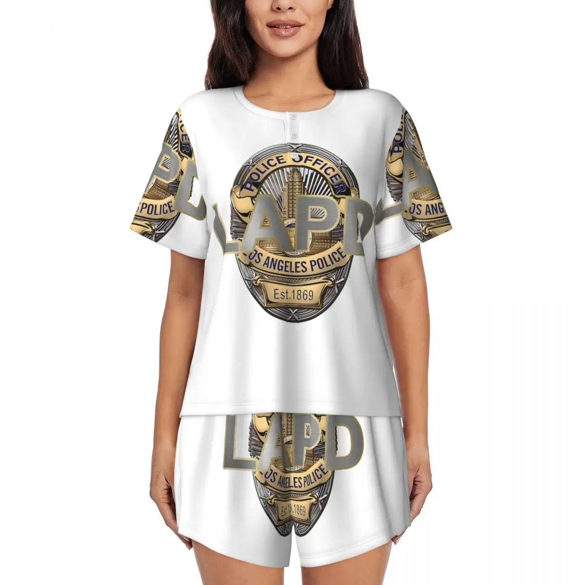 

Ночная рубашка с круглым вырезом и короткими рукавами POLICE OFFICER LAPD для сна, женская мягкая пижама, комплект с короткими штанами