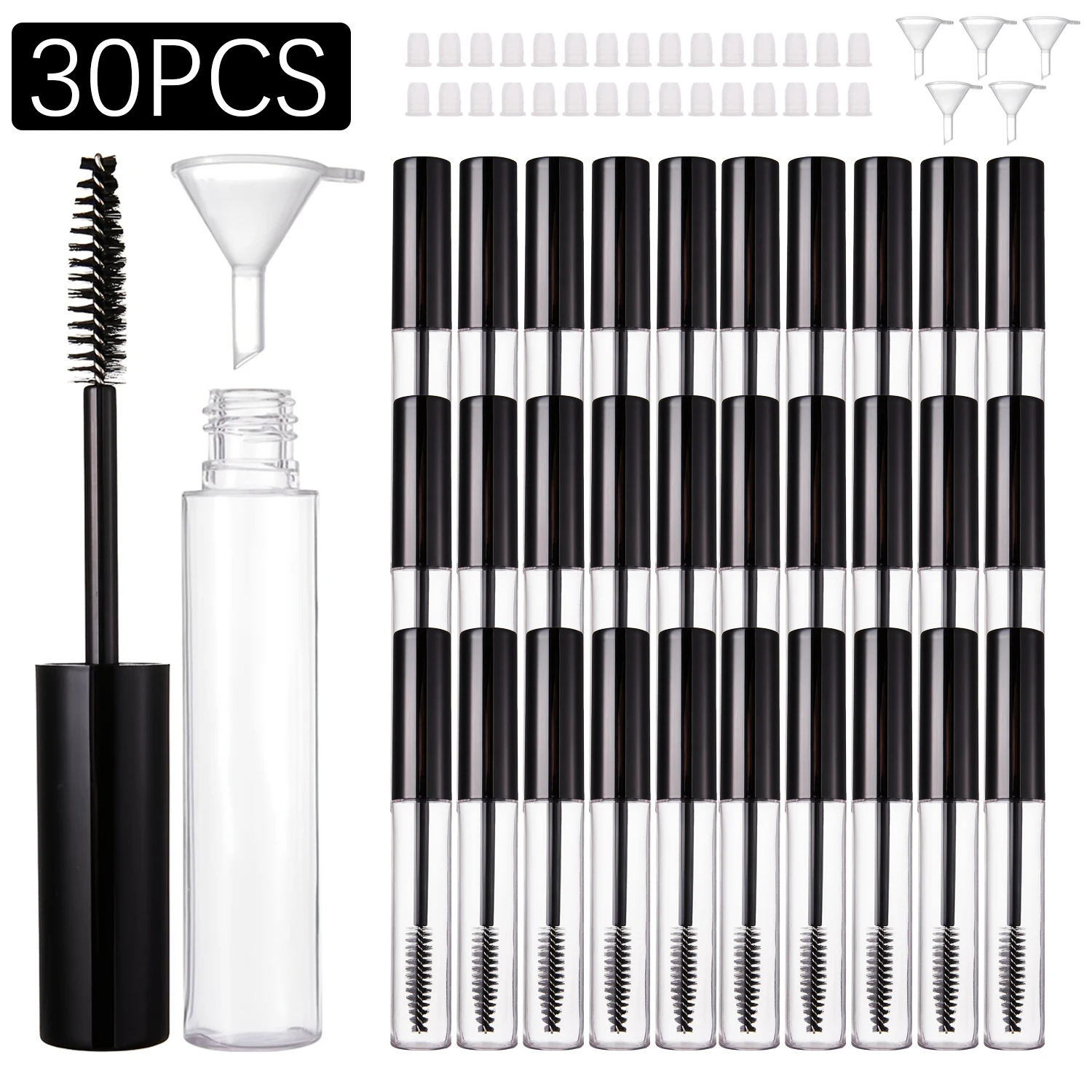

30 sets of 10ml empty tubes and mascara sticks, high-quality eye black bottles, with small funnel and leak proof plug
