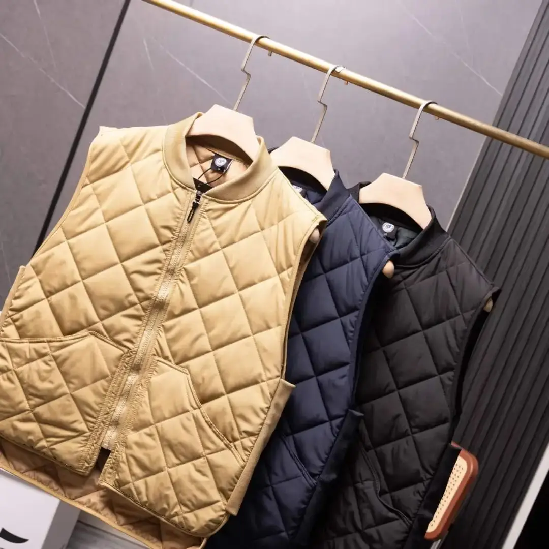 

Retro Street Sle Diamond Quilted Cotton Vest Men's Warm Baseball Collar oulder Jaet Autumn Winter Youth Faion Stan...