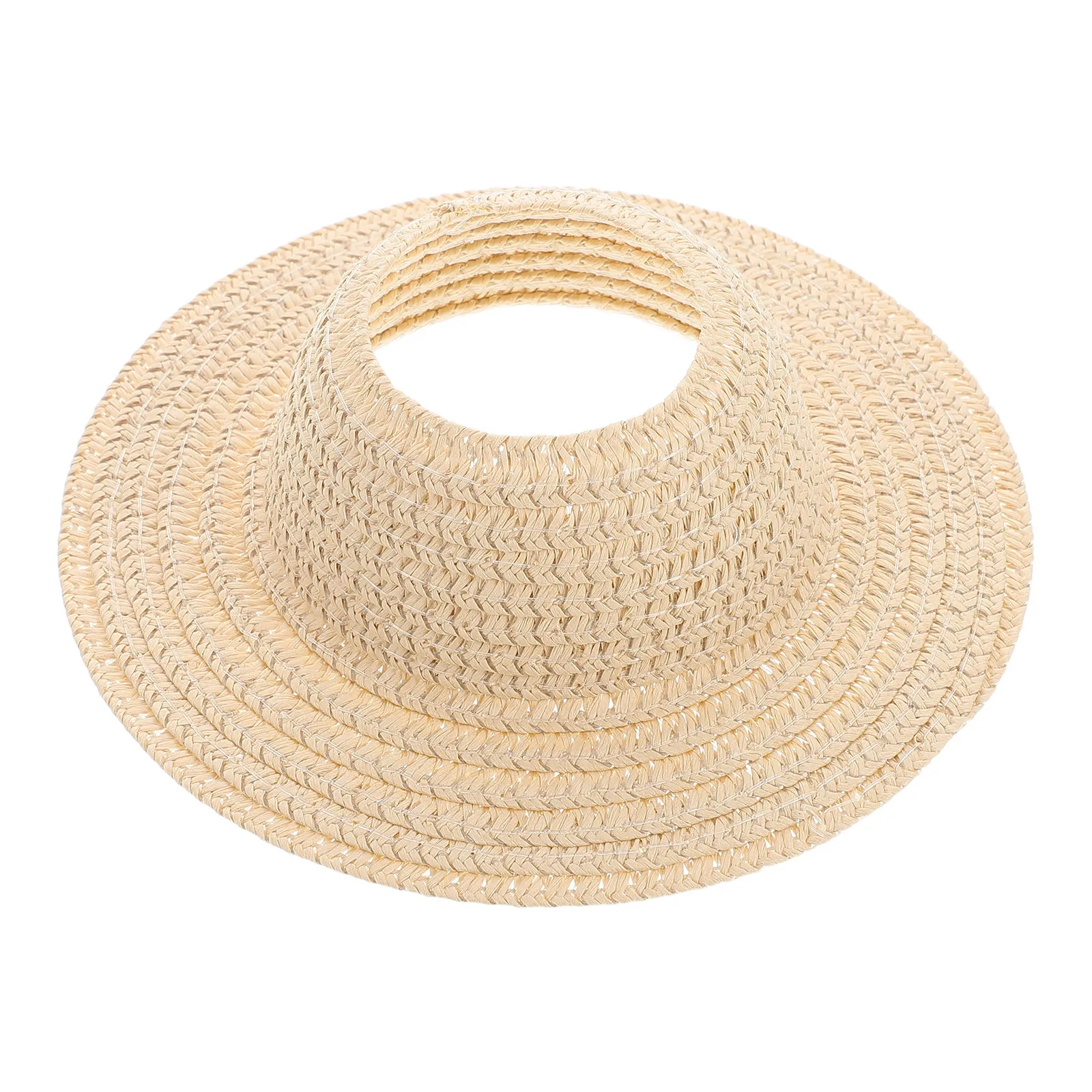 Mini Woven Straw Hat 17Cm Wide Brim Hollow Design Lightweight Breathable Sun Hat for Women Beach Vacation DIY Craft Dollhouse