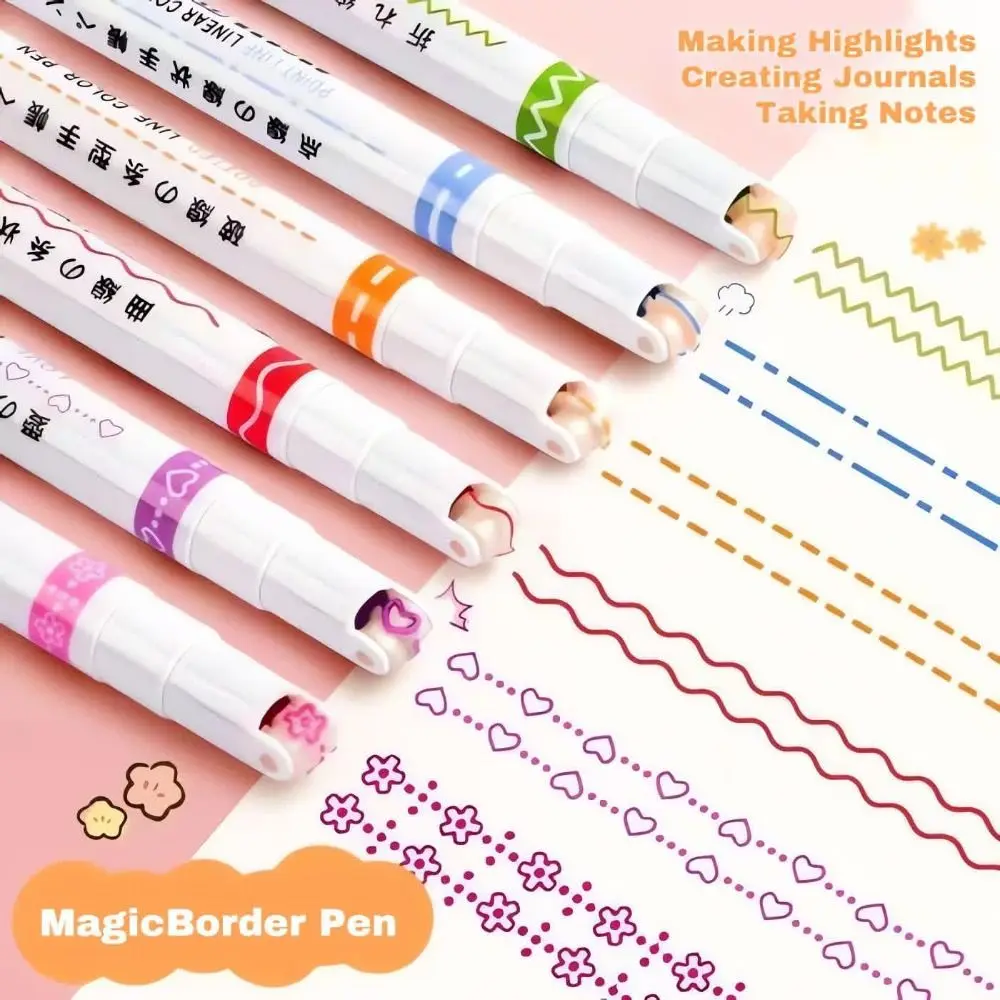 6/8/12PCS Flower-shaped Curve Highlighter Pen Drawing Tools Double Headed Drawing Marker Pen Graffiti Stationery Decoration Pen