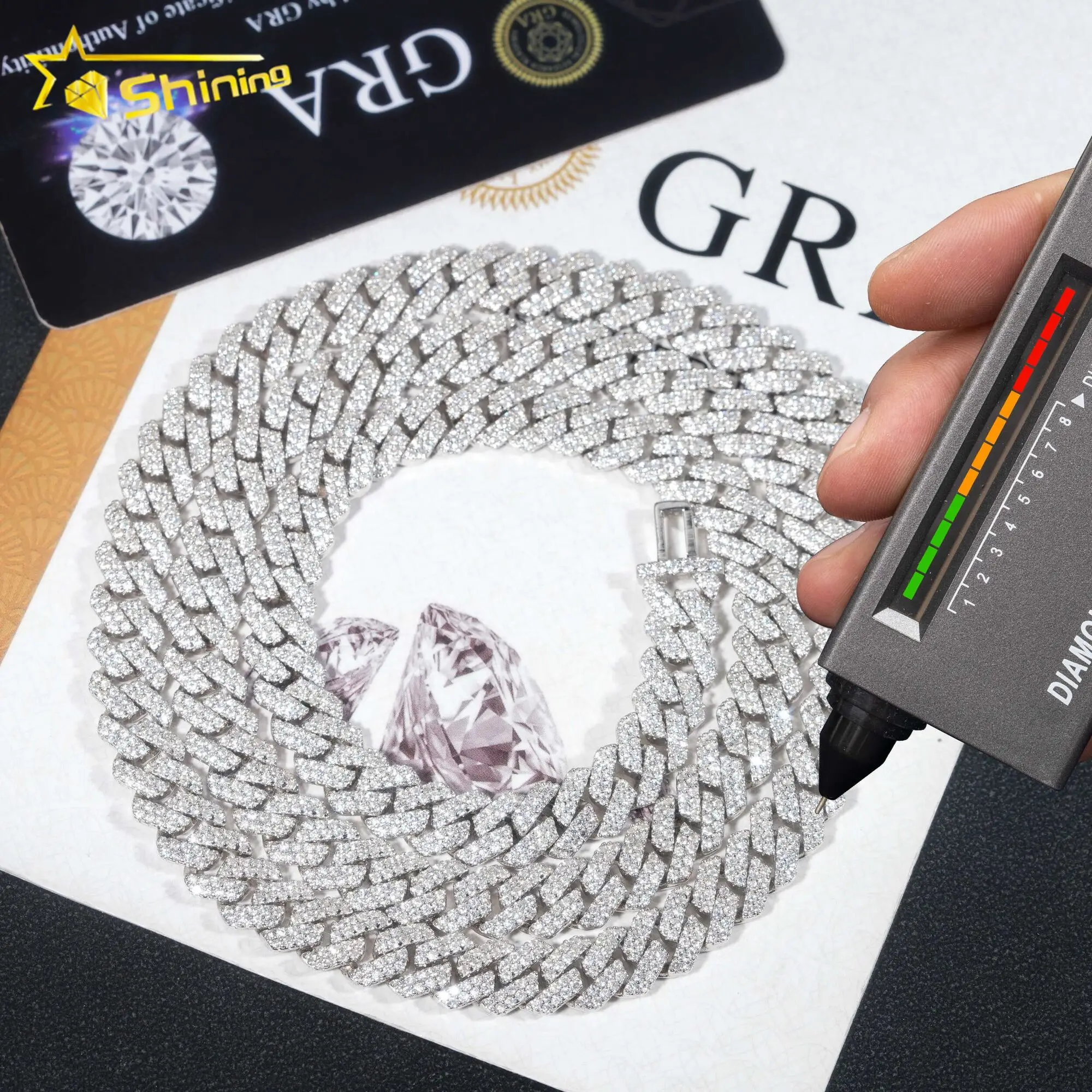 

Stocks 8MM 925 Sterling Silver Gold Plated New Arrivals Hip Hop VVS D Color Moissanite Cuban Link Chain