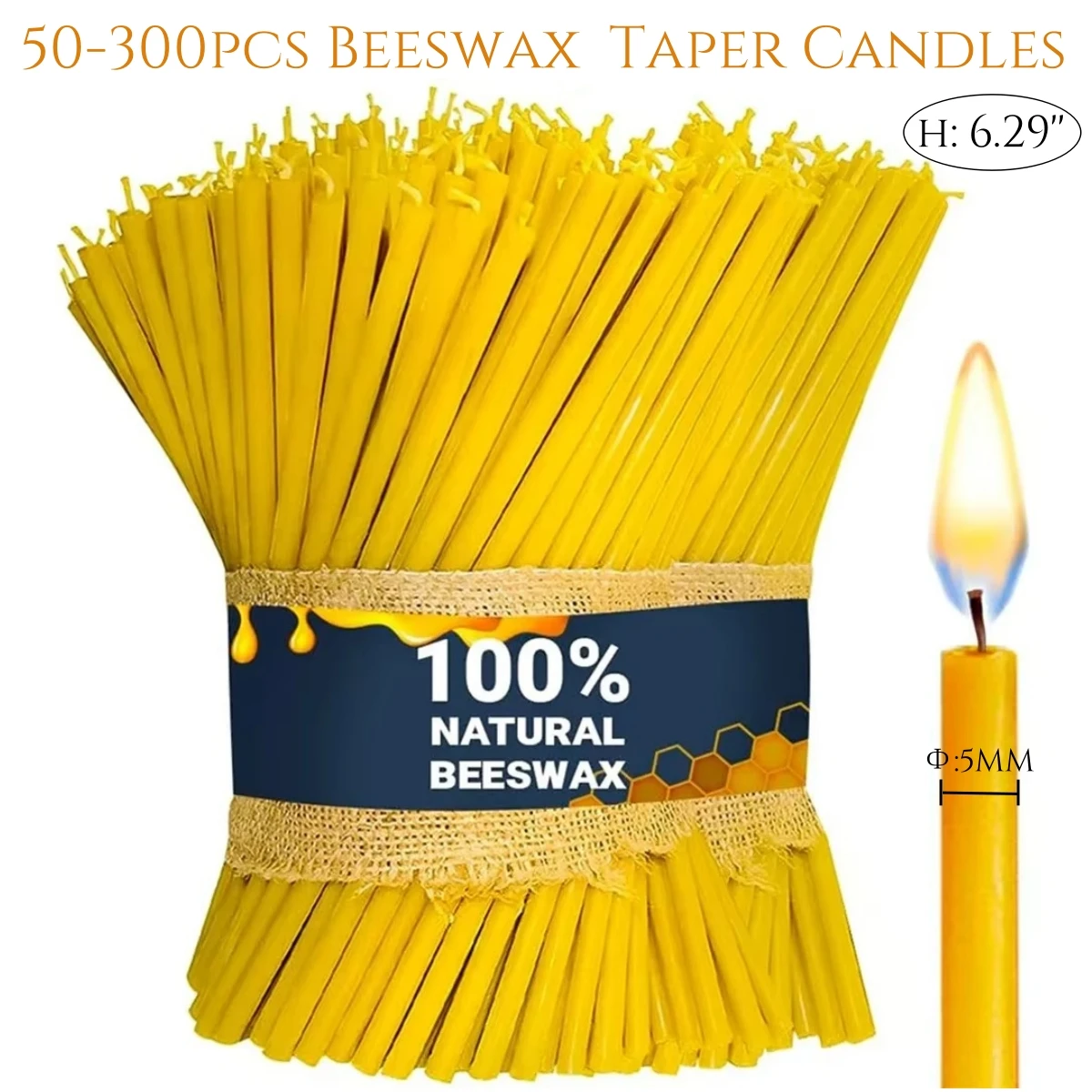 50-300Pcs Natural Beeswax Candles Decorative Hanukkah Candles Beeswax Birthday Candles for Church Prayer Cake Christmas 6.29in