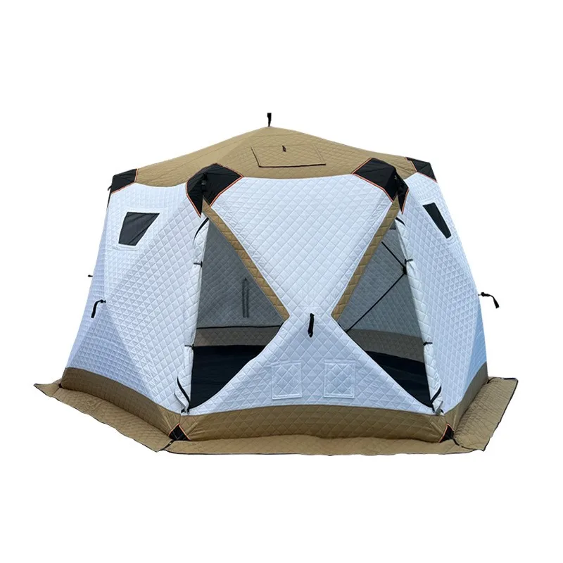 Refugio de pesca en hielo Hexangular grande, tienda de campaña portátil Oxford para 5 a 6 personas, refugio de hielo con ventanas ventiladas visibles