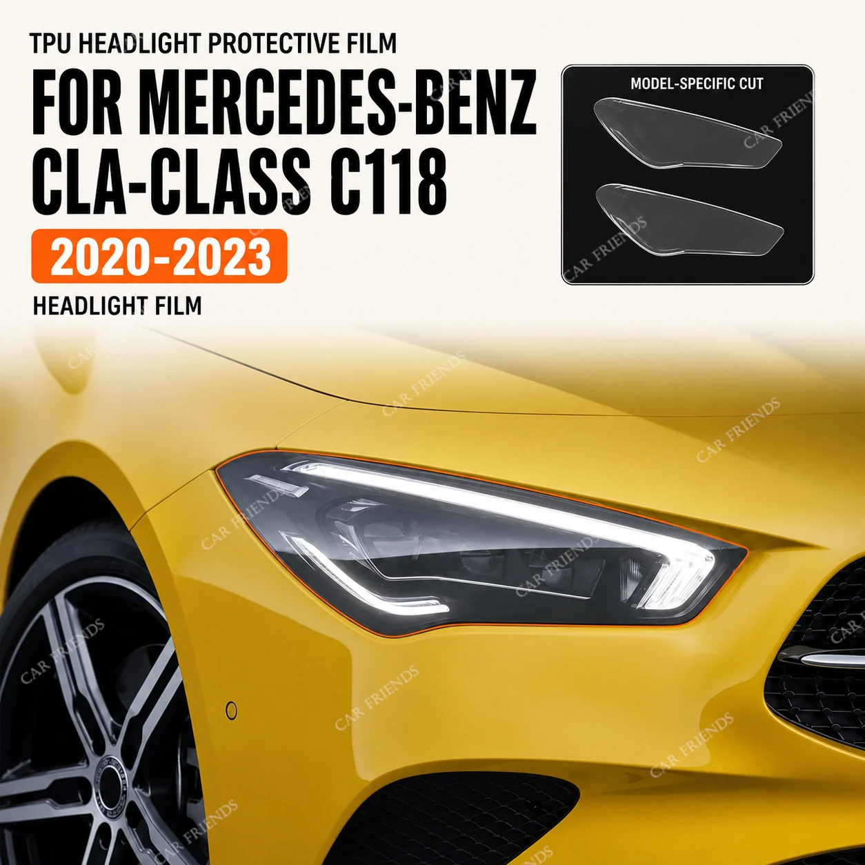 Custom Fit Pre-Cut Smoked Black TPU Headlight Taillight Fog Light Protective Film for Mercedes Benz CLA Class C118 2020 CLA45 AM