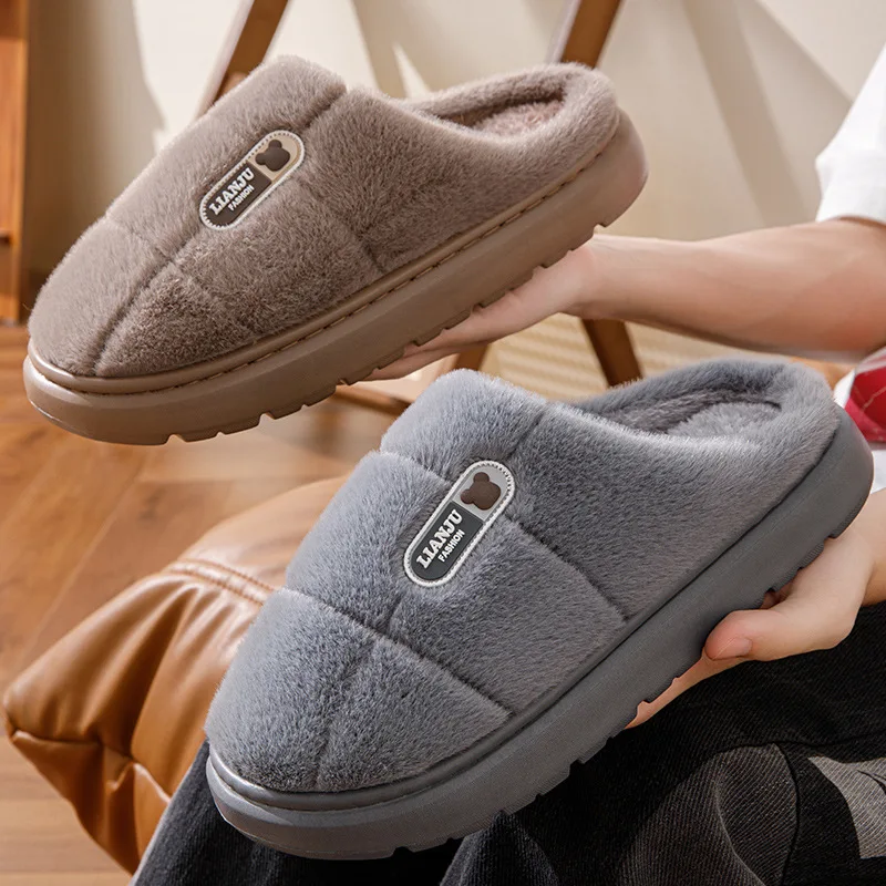 Große Größen 50 51 Winter-Hausschuhe für Herren mit Dicker Sohle, Warme Indoor-Paarschuhe, Rutschfeste Flache Plattform-Baumwollpantoffeln – Detail 7