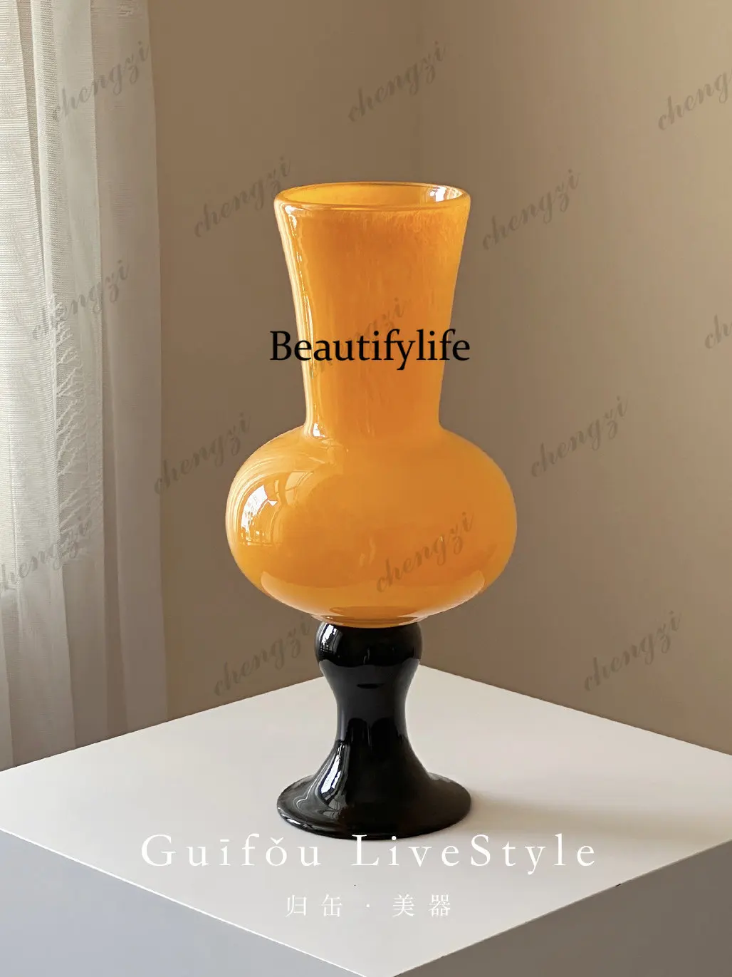 New Chinese high-footed vase, antique glazed soft ornament, flower lily water raising glass flower utensil