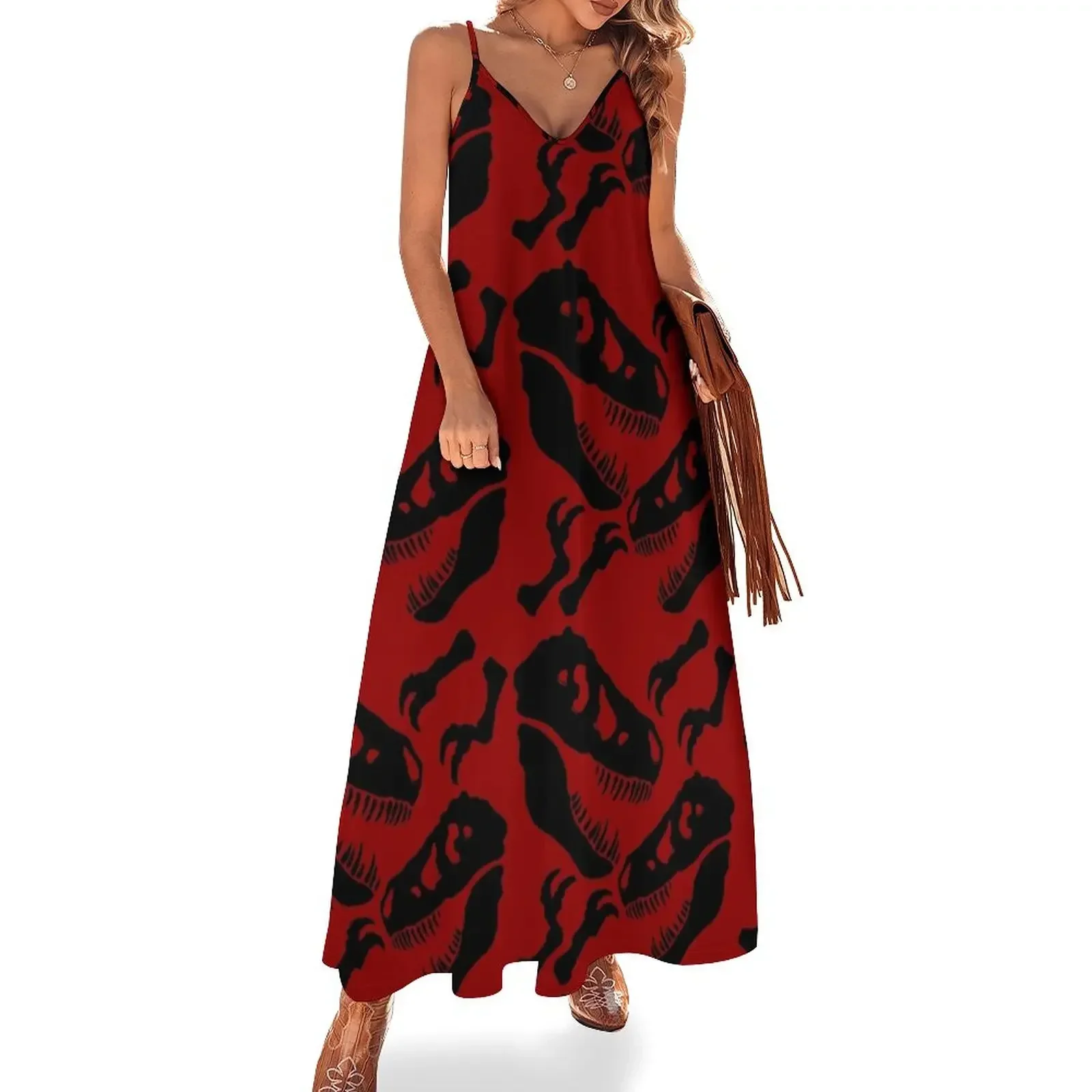 

Black Skull Pattern Sleeveless Dress Long dresses party dresses women Dress