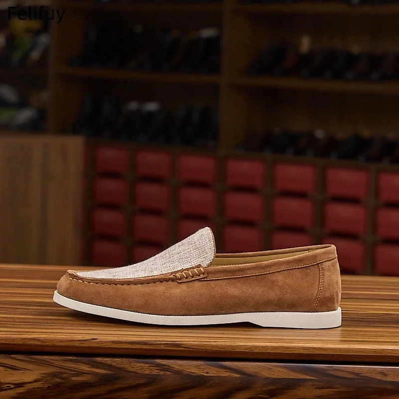 New Men's Genuine Leather Slip-On Casual Shoes Comfortable Breathable Lazy Person Loafers round Toe Flat Heel Lightweight Shoes