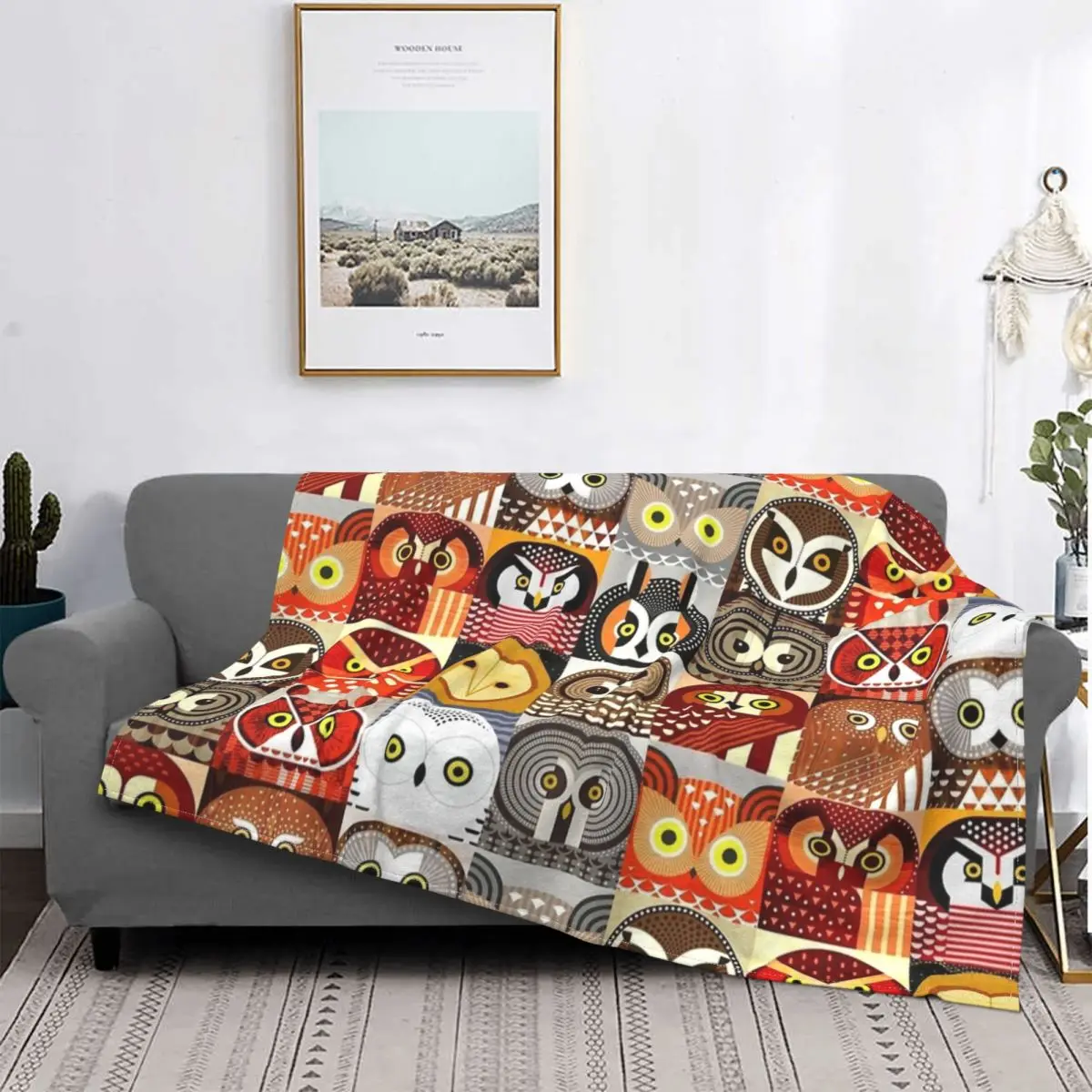 North American Owls Blanket Velvet Spring/Autumn Multi-function Lightweight Throw Blankets for Home Car Plush Thin Quilt