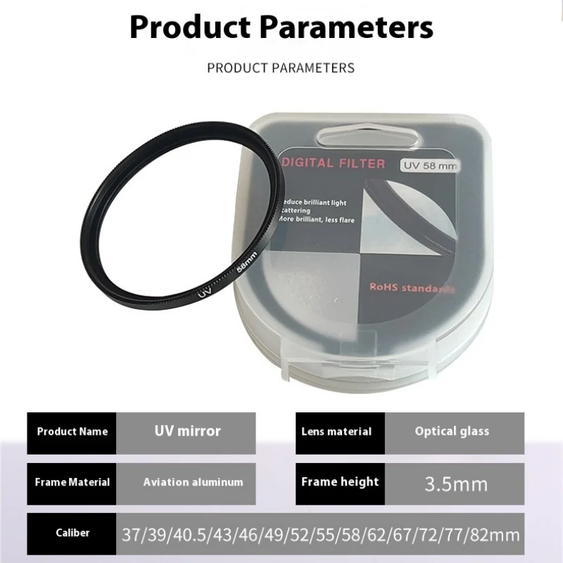 Filtro UV premium para câmeras DSLR Lente de proteção UV e antipoeira - Vidro óptico de alta qualidade