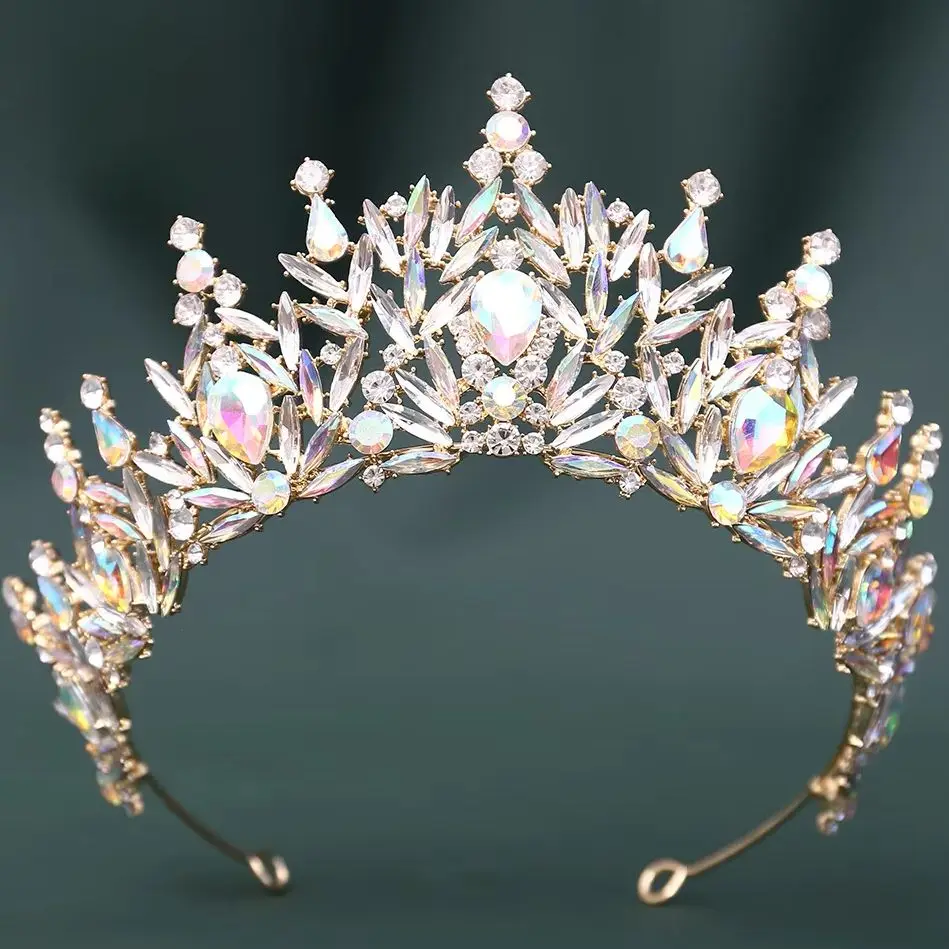DIEZI Elegant Baroque Fashion AB Crystal Crown For Women Girls Party Bridal Bride Luxury Queen Tiara Crown Hair Accessories