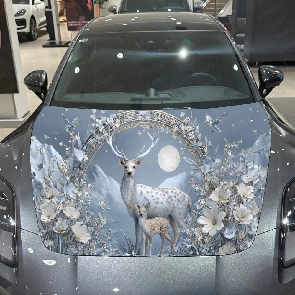 

Mysterious Moonlit Deer Pattern car hood stickers, waterproof self-adhesive, scratch resistant, easy to stick, durable car PVC s
