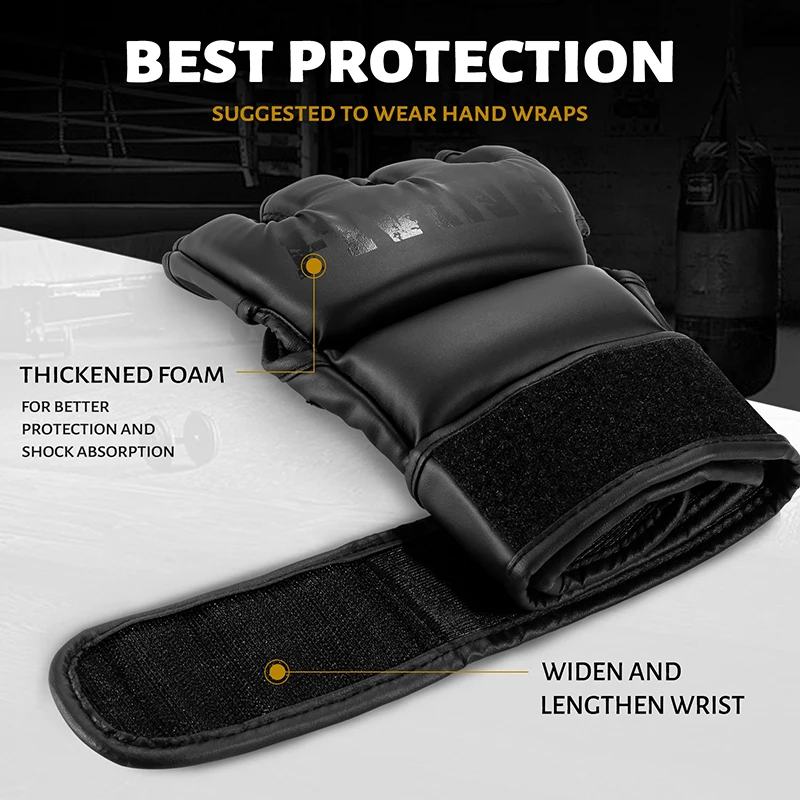 FIVING Half Finger Boxing Gloves PU Leather MMA Fighting Kick Boxing Gloves Karate Muay Thai Training Workout Gloves Men