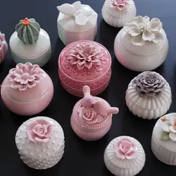 European Style Handmade Pinched Flower Shaped Ceramic Jewelry Box Exquisite Jewelry Organizer Living Room Candy Storage Box