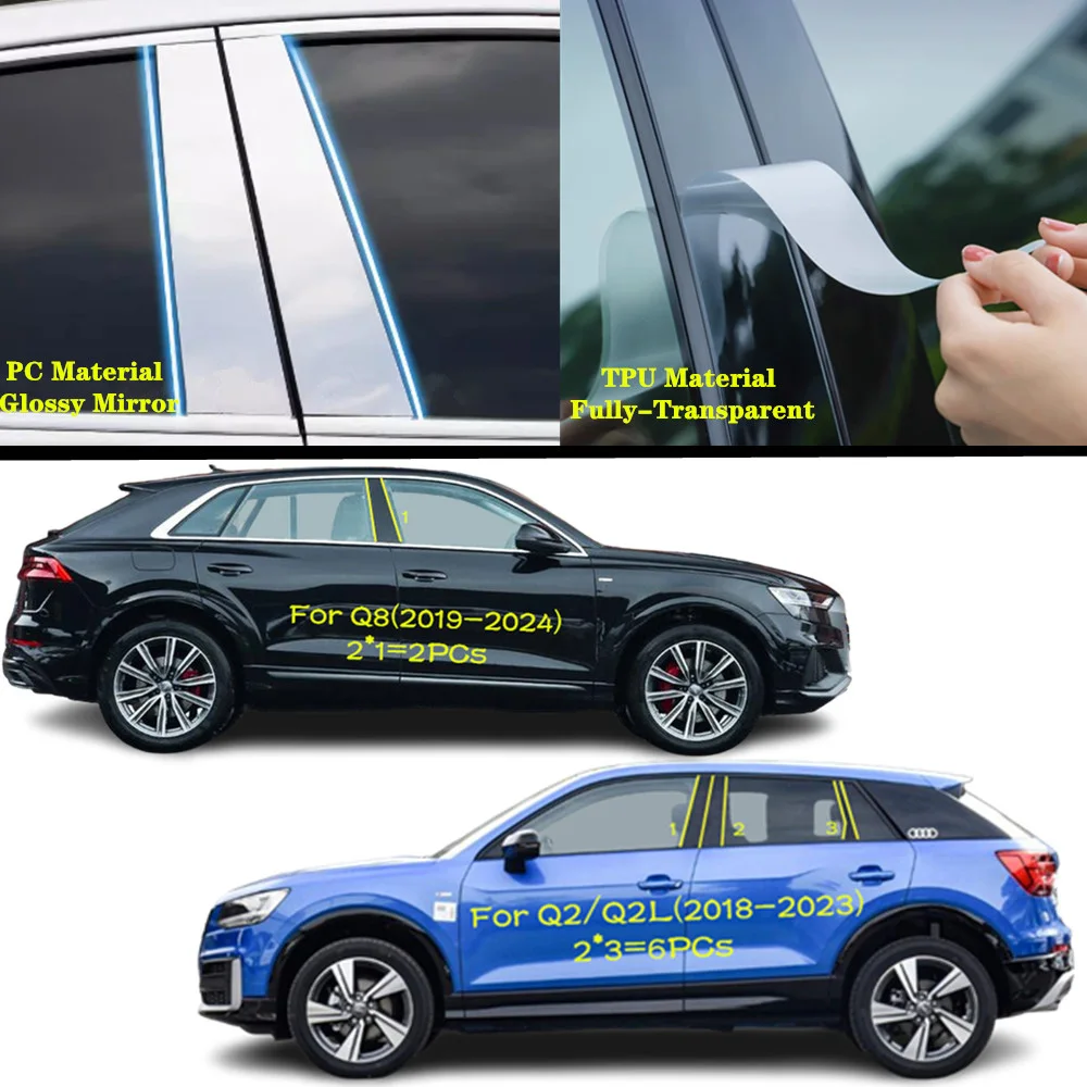 

For VW Audi Q2 Q2L 2018-2023/Q8 2017-2024 Car TPU/Glossy Mirror Pillar Post Cover Door Trim Window Molding Sticker Accessories