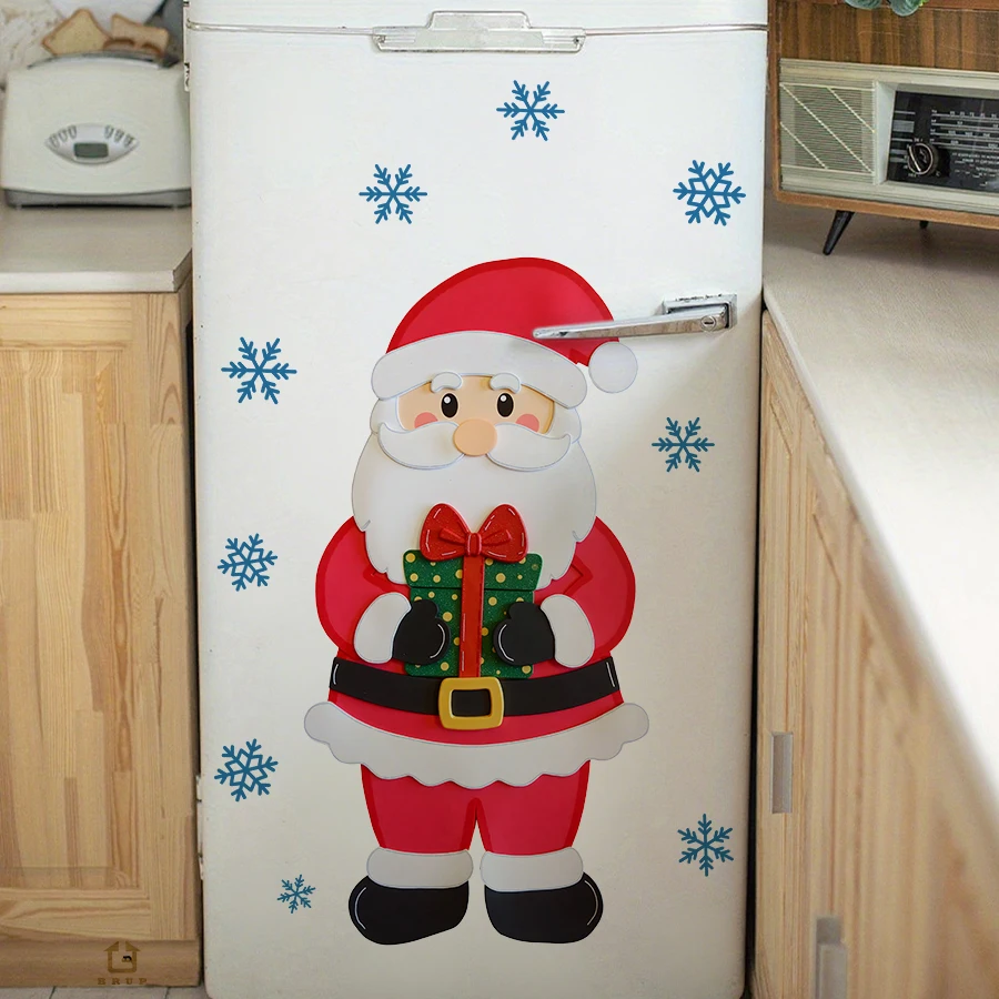 Kerstman met geschenkdoos Kerst muurstickers verwijderbare zelfklevende voor slaapkamer woonkamer decoratie muurtattoo