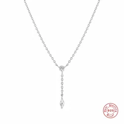 Aide 925 Sterling Silver Thin Slim Chain Necklace With Clear Zircon Pendant For Women Y Shape Clavicle Choker Wedding Jewelry