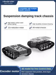 Chasis de oruga de carga de 10KG, suspensión fuerte, amortiguador, tanque de Metal, Motor de codificación de Robot, chasis de coche inteligente