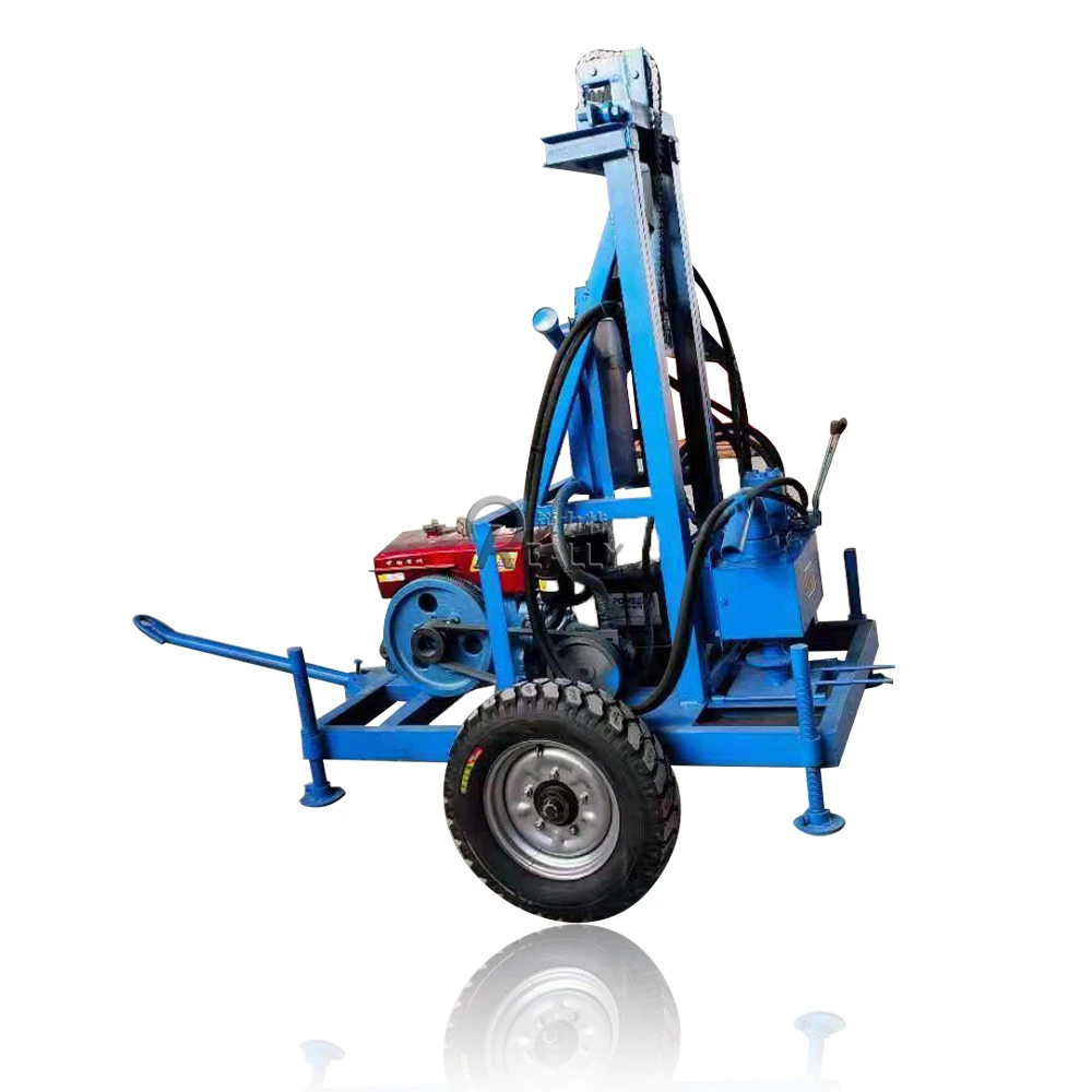 Movable lifting rig Household Foldable Rig Borehole Diesel Well Drilling Machine Comes with Two Drill Bits and 40m Drill Pipe