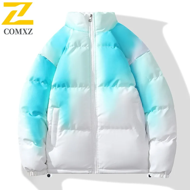 

COMXZ 2025 г., хлопковая куртка градиентного цвета, мужская зимняя уличная одежда в гонконгском стиле, унисекс, пара, повседневное толстое теплое стеганое пальто