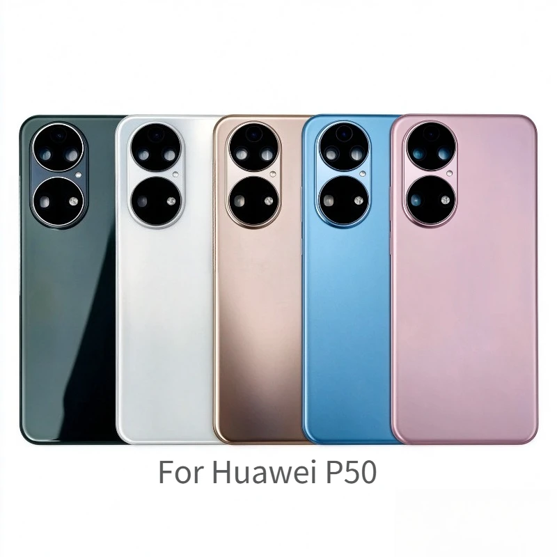 A+ Grade Back Battery Cover For Huawei P50, Rear Housing Lid Phone Shell With Camera Frame Glass Lens + Adhesive Tape