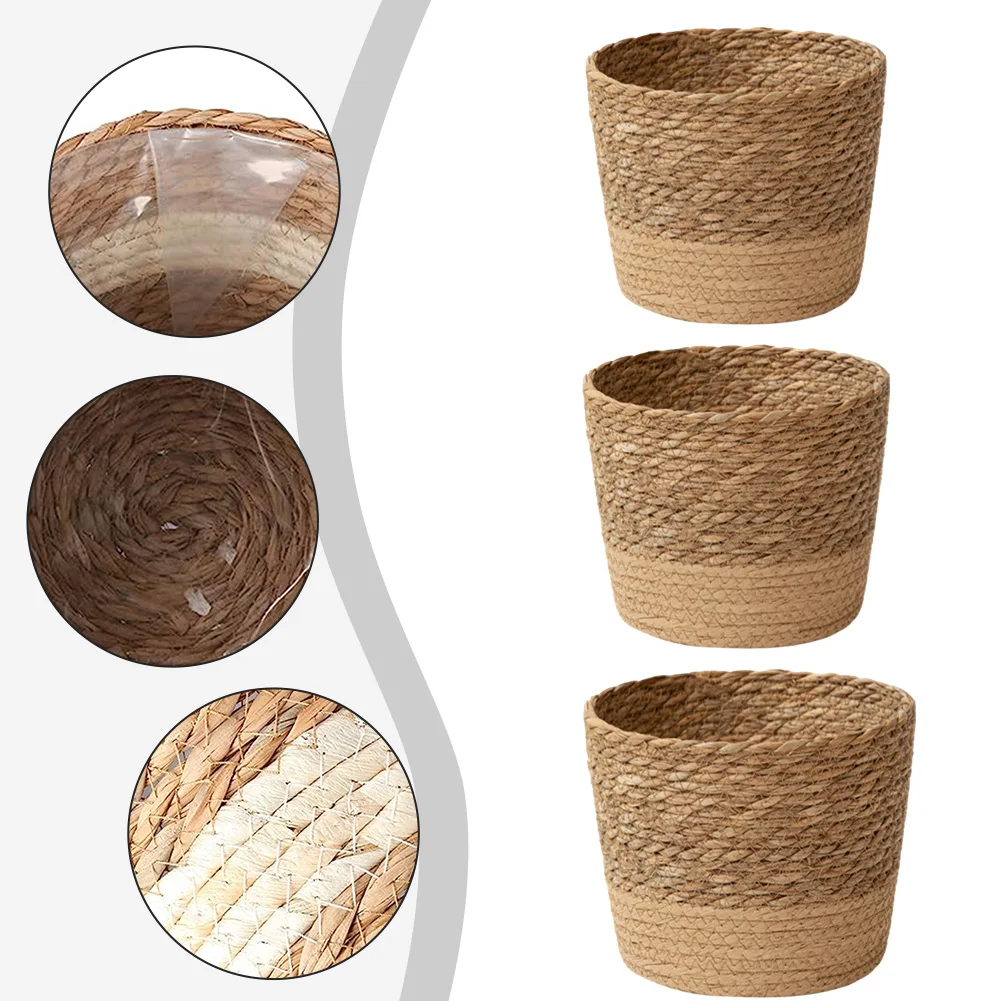1PC Handwoven Straw Plant Basket With Leak Straw Weaving Flower Plant Pot For Home Decor Multifunctional Storage Basket