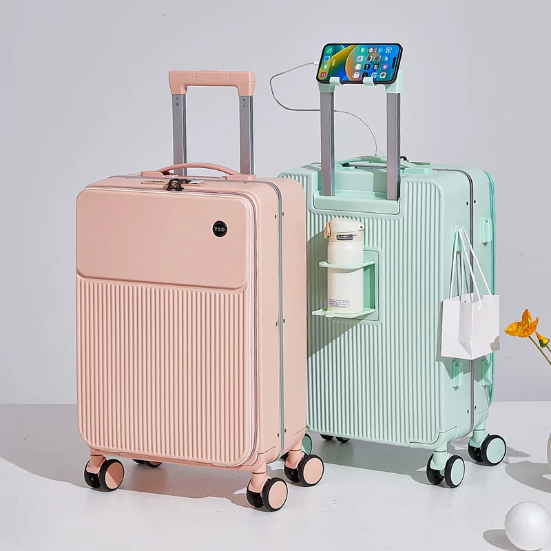 

20/24-дюймовый чемодан на роликах, дорожная сумка с ручкой, подходит для мужчин и женщин с подстаканником и USB-интерфейсом, многофункциональная