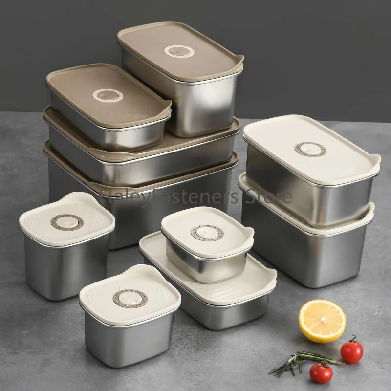 

1PC Japanese-style stainless steel crisper sealed lunch box with lid refrigerator storage bento Student lunch