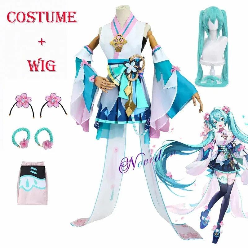 SSR Onmyoji RPG Collab x Miku كيمونو يوكاتا الزي شعر مستعار أحذية أنيمي زي حفلة تنكرية للهالوين تأثيري حلي للنساء الفتيات