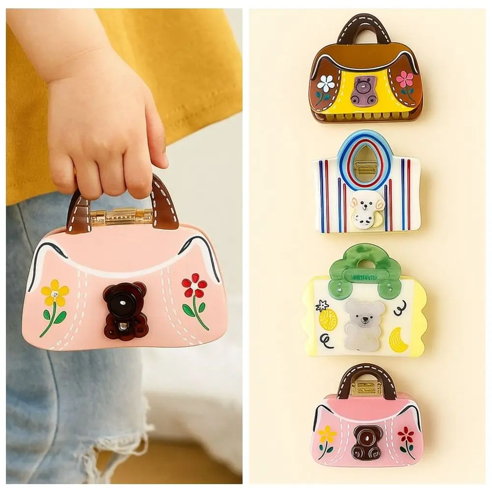 

Acetic Acid Acetate Hair Claw Flower Mini Handbag Shape Cartoon Bear Hair Clip Shark Clip Headdress Rhinestone Hairpin Female