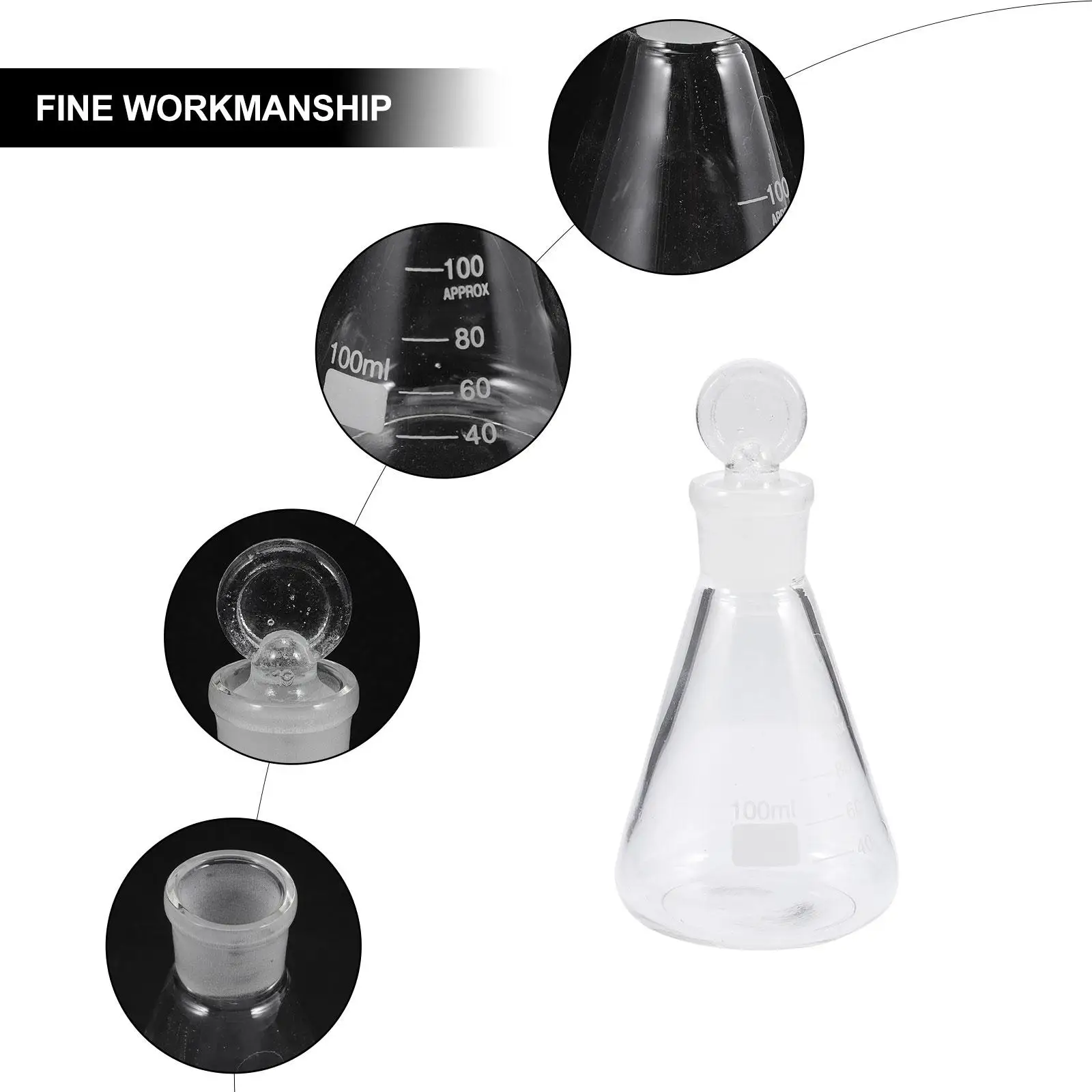 Erlenmeyer Flask with Stopper Chemistry Glassware Plug Lab Flasks Travel Laboratory