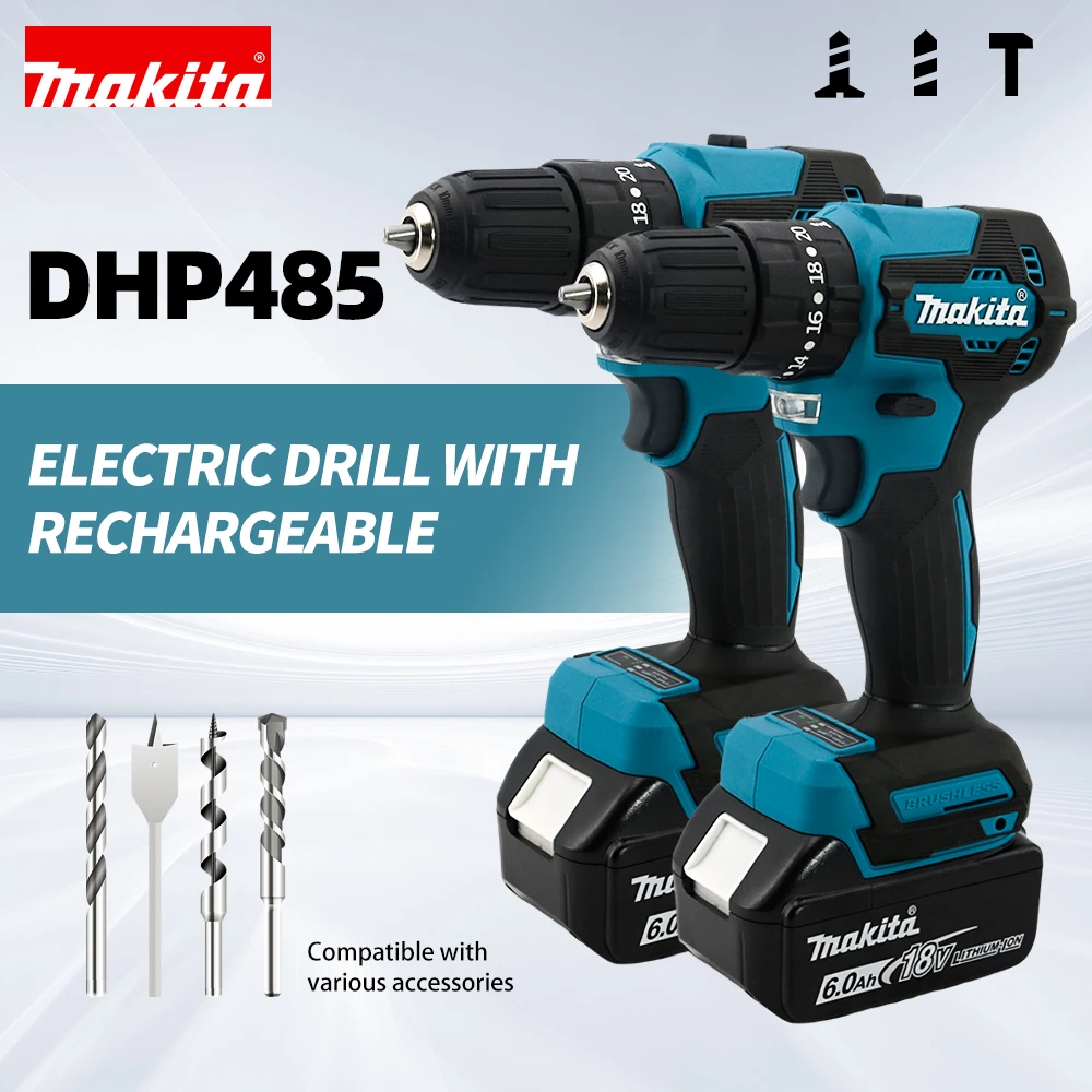 Makita DHP485 Trapano elettrico per batteria ricaricabile 18V Cordless Brushless 1800RPM Cacciavite a velocità regolabile Utensile elettrico