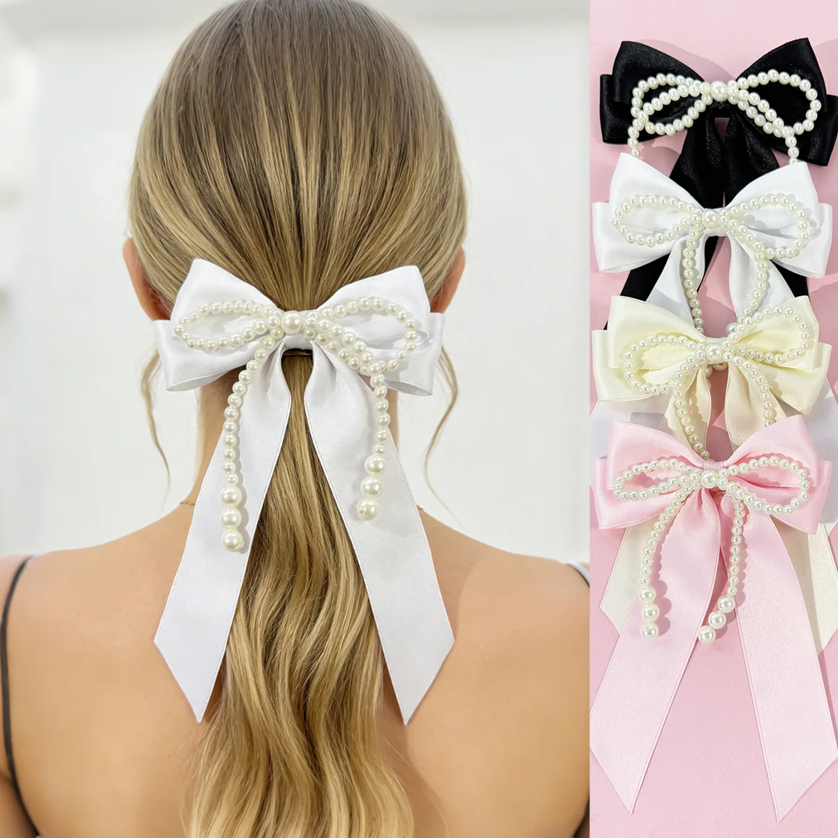 

Набор из 24 женских заколок для волос: жемчужные банты с длинными кисточками, однотонные боковые зажимы, корейский стиль, ленточные заколки для девочек, аксессуары для волос оптом