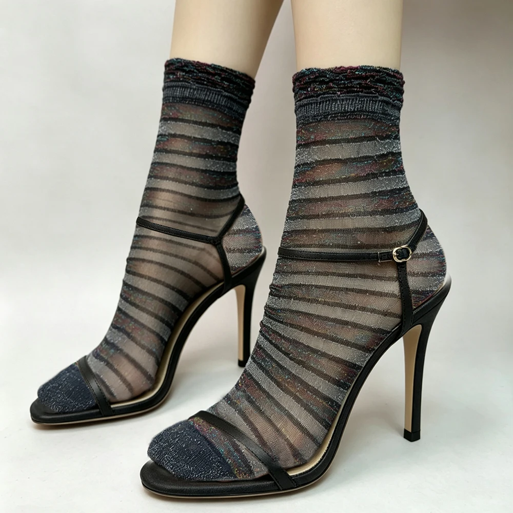 5 Paar/Set Damen Dünne Transparente Sommer Atmungsaktive Sexy Glänzende Socken Koreanischer Stil Seidensocken Luxus-Design Elastische Socken – Detail 6
