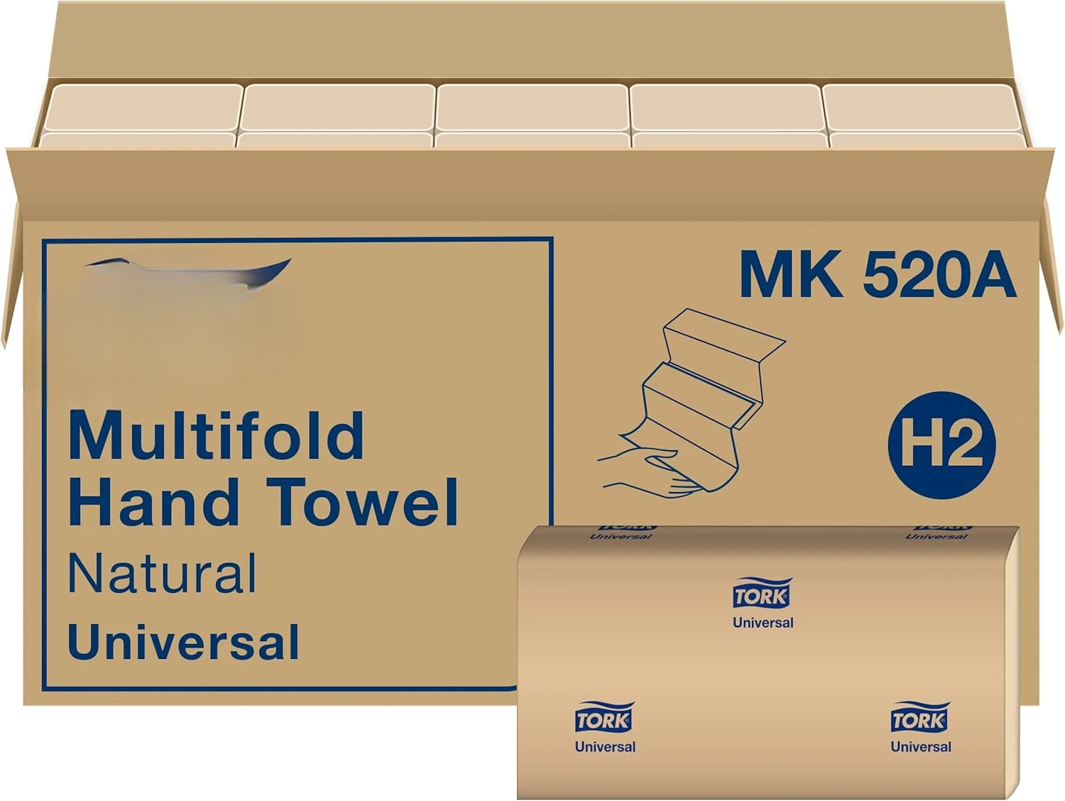 Hand Towel Natural H2, Universal, 100% Recycled Fibers, 16 x 250 Sheets, MK520A