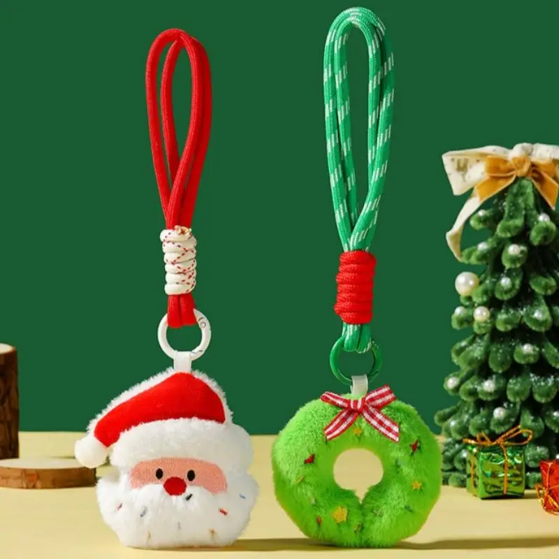 Cute Cartoon Christmas Plush Pendant Lanyard Keychain Kawii Plush Little Doll Backpack Handbag Pendant Decoration Accessories