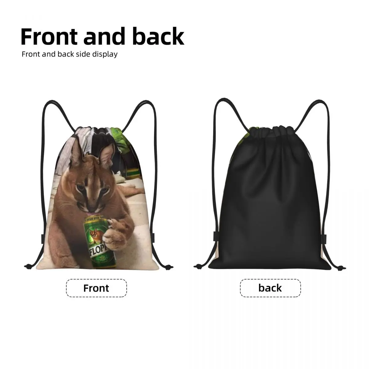 Große Floppa Meme Kordel zug Tasche Frauen Männer faltbare Sport Sport Sackpack lustige Karakal Katze Shopping Rucksäcke