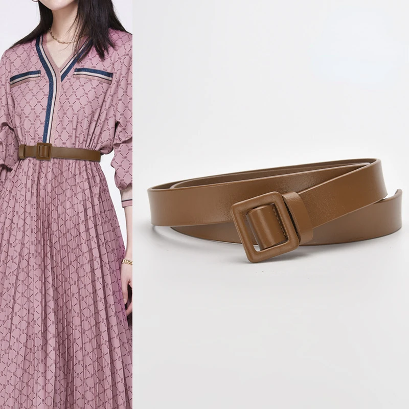 

Ladies Thin Belts Genuine Leather Fashion Versatile Belts Dress Jeans Decorative Belt Designer High Quality Women's Waistband