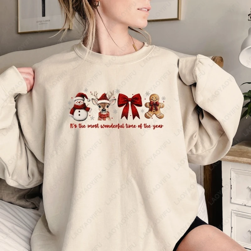Sudadera de Navidad coqueta, camisa de Feliz Navidad, Reno, muñeco de nieve, sudadera de cuello redondo de Navidad, Sudadera con capucha para Mujer, Ropa de Navidad para Mujer