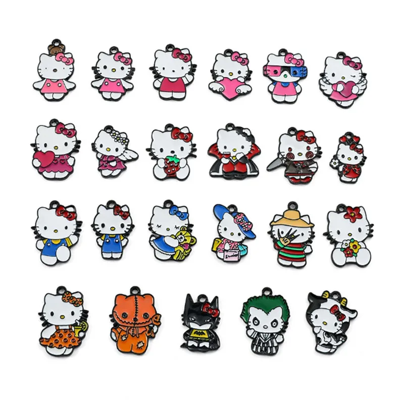 MINISO Funny Cartoon Hello Kitty Shoe Charms Family Characters Metal Sandals Buckle DIY Accessories Decorate Boys Girls Gifts