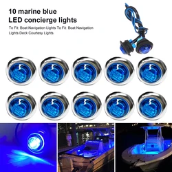 10Pcs 12V Marine Boat Transom LED Stern Light Round White LED Tail Lamp Waterproof IP67 Yacht Side Marker Courtesy Lights Blue